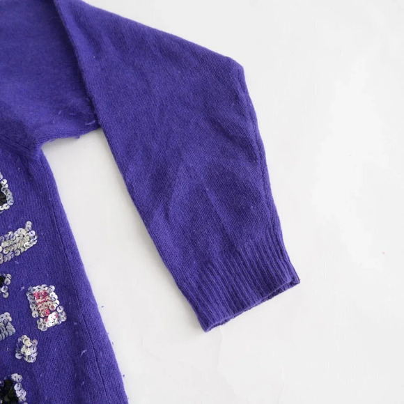 Vintage Franco Valeri Purple w Silver & Pink Embellishments CrewNeck  Sweater S - Picture 5 of 13